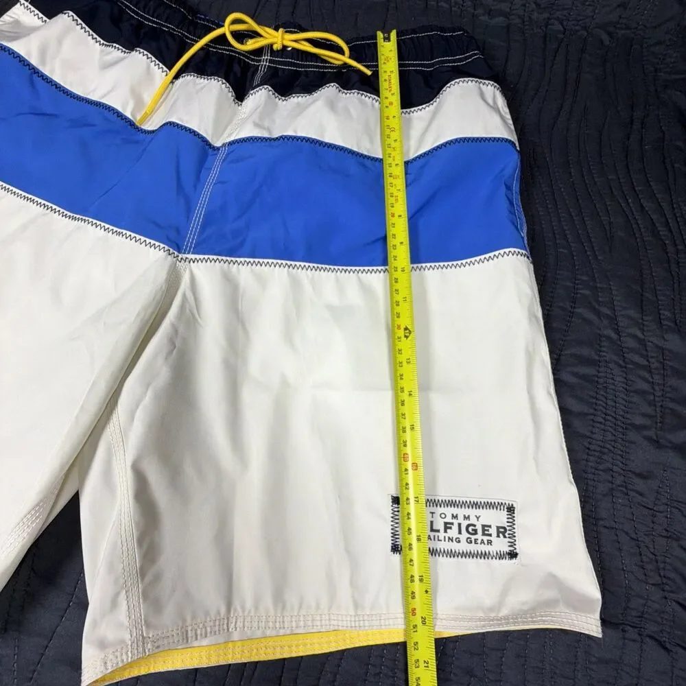 Tommy Hilfiger Sailing Gear USA Board Shorts Men's Large Blue White Yellow Swim